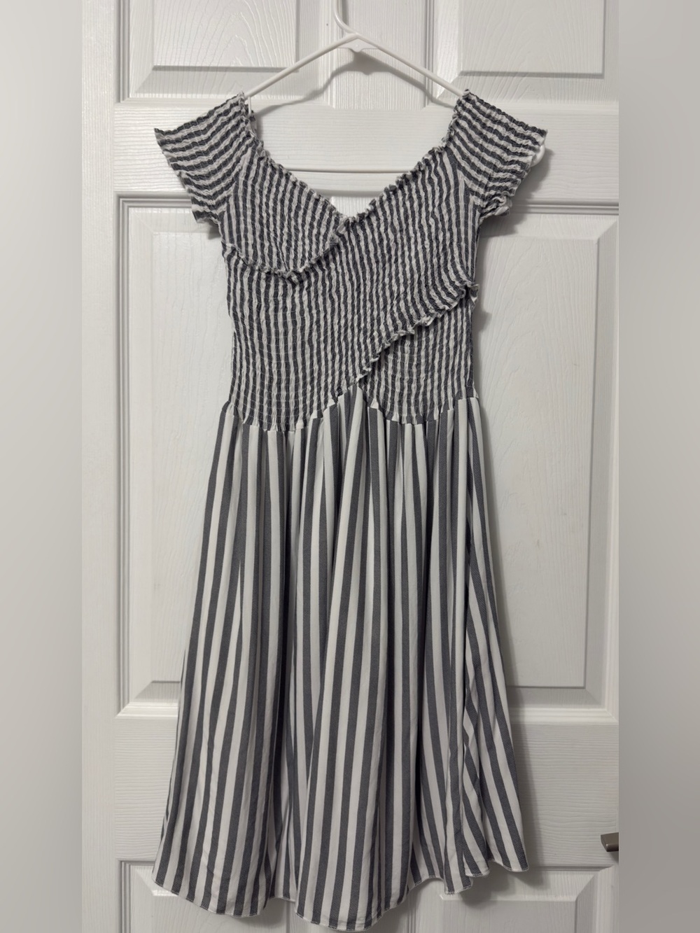 Gray & White Striped Smocked Dress